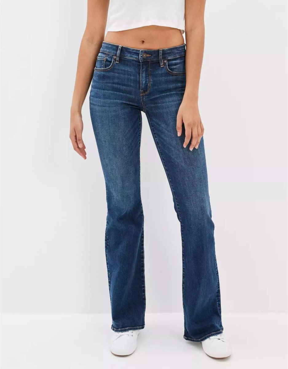 Jean American Eagle AE Ne(x)t Level Low-Rise Flare Bleu Foncé Femme | RTA-24875014